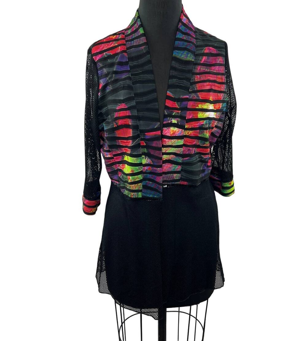 Sommer Mann Bright Neon Colorful Stripe Sheer Mesh Long Jacket Germany Bold 38 M